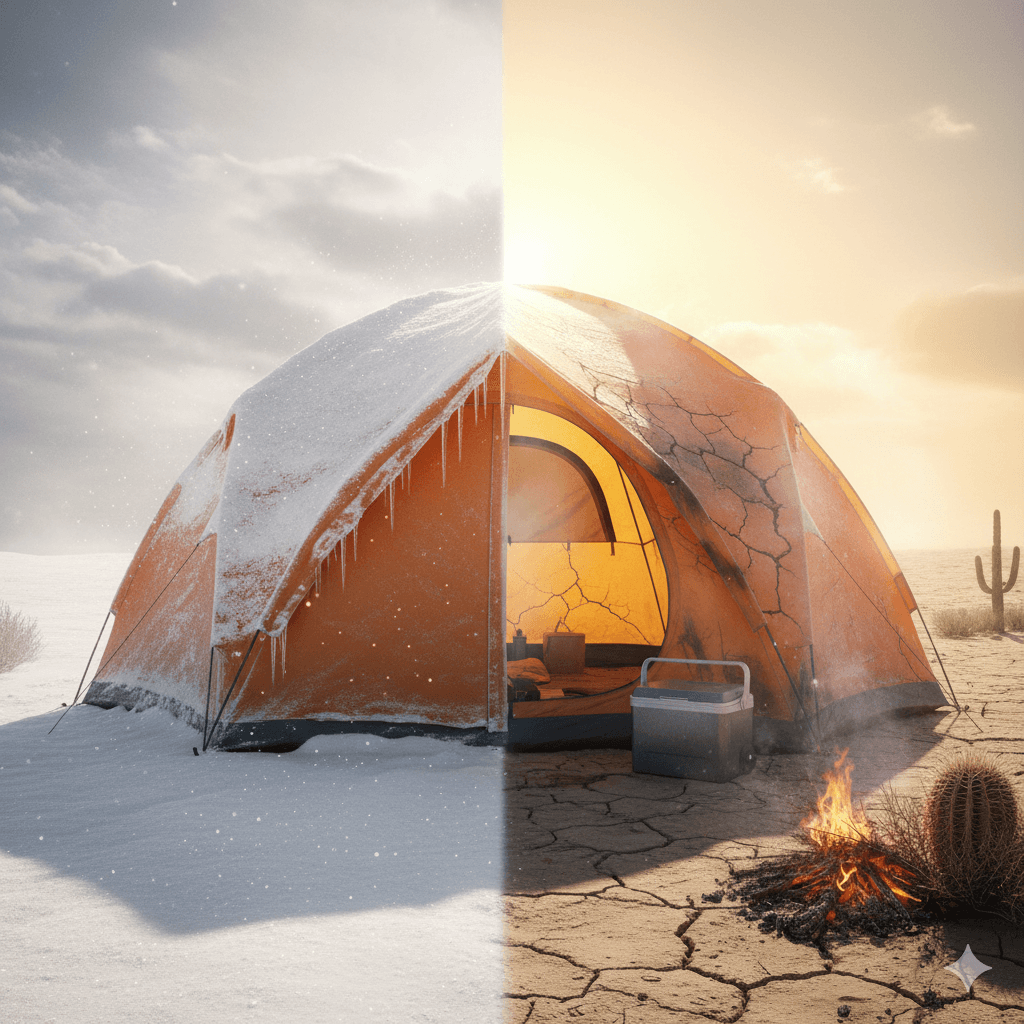 A person in a warm sleeping bag inside a tent.